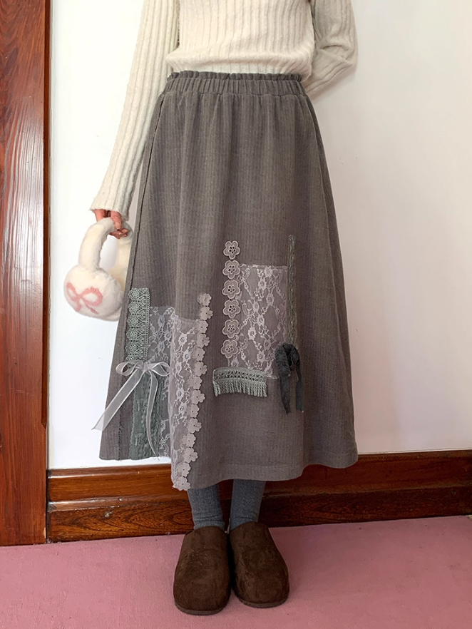 罐头士多所 Lace Bow Flare Skirt – Sweet Japanese-Inspired A-Line Skirt
