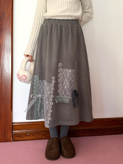 罐头士多所 Lace Bow Flare Skirt – Sweet Japanese-Inspired A-Line Skirt