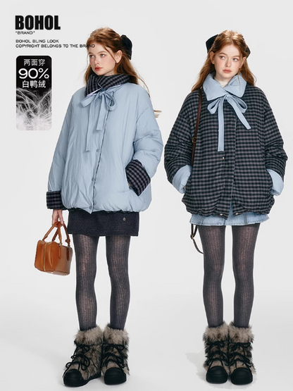 "Misty Reverie" Reversible Vintage Plaid Down Jacket