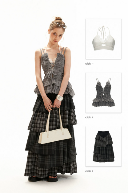Ruched Ribbon Corset Cami Set WE995