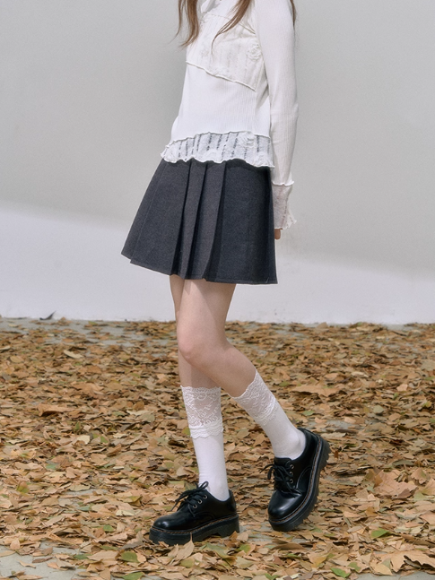 “青衫褶” Miu-Inspired Gray High-Waisted Pleated Skirt