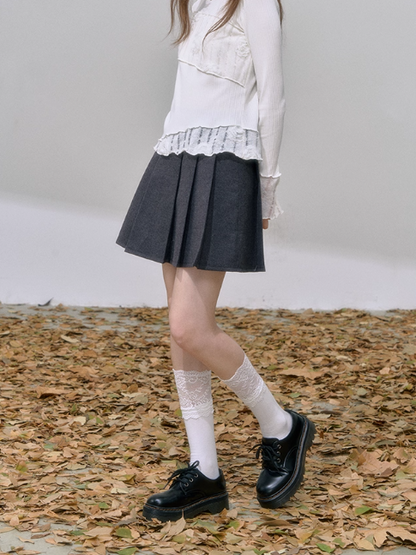 “青衫褶” Miu-Inspired Gray High-Waisted Pleated Skirt