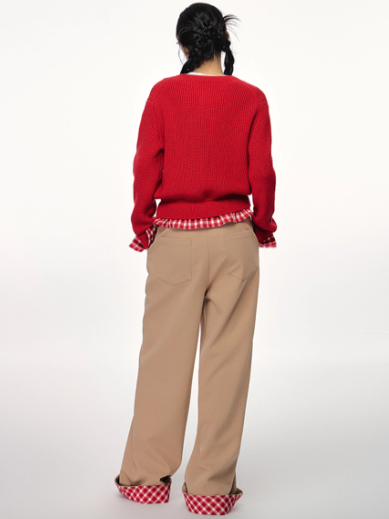 PCH - Khaki Plaid Cuffed Wide-Leg Pants