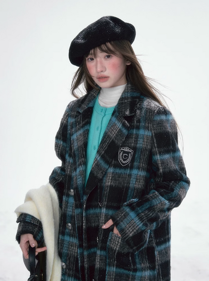 冰雪 - Plaid College Style Woolen Coat