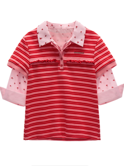 MAMC - Red Striped Layered-Look Polo Tee