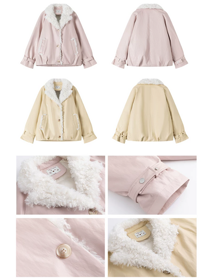 [CAN] "Fuzzy Signal" Pale Pink PU-Trim 90% Down Jacket LL2025465