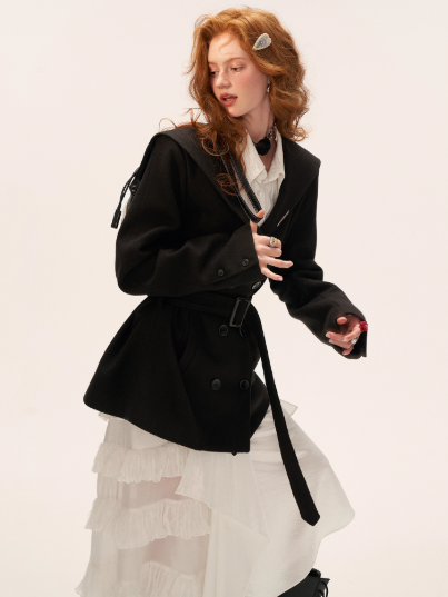 MAMC - Academia Wool Belted Blazer – Double-Breasted Black