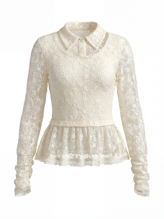 “Soft Veil Sonata” Apricot Layered Lace Mesh Top