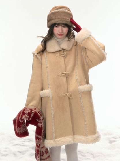 "Snowmist Forest" Suede Mid-Length Detachable-Scarf Coat LL2025459