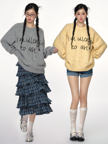 PCH - Alpaca Wool Blend Knit Pullover with Beaded Letter Embroidery