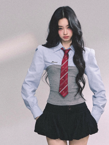 "爱丁堡学院" American Striped Layered Knit Long Sleeve Top