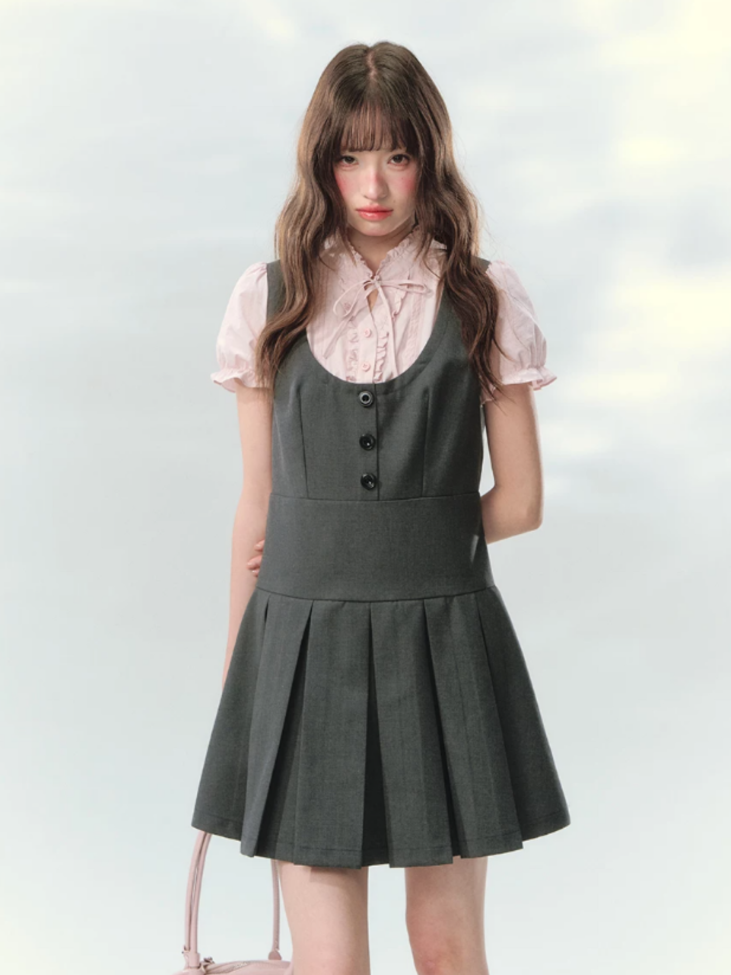 “Sweet Grey Diary” Layered Academy Pleated Dress LL2026142