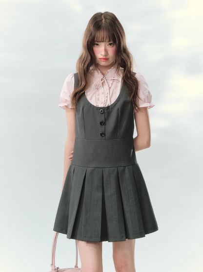 “Sweet Grey Diary” Layered Academy Pleated Dress LL2026142