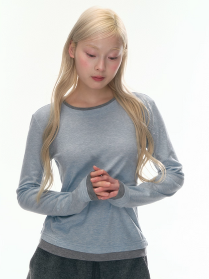 "Cream Cloud" Blue – Gray Colorblock Wool Knit Top LL2025471