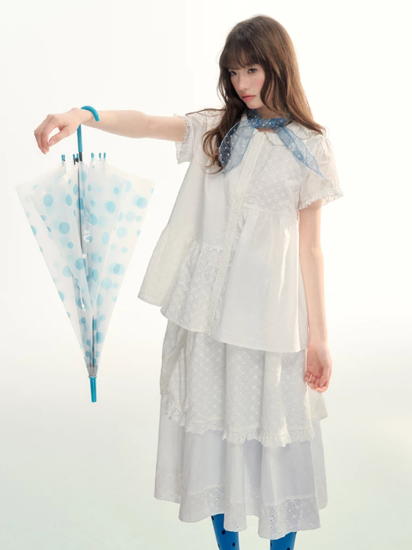White Embroidered Peter Pan Collar Skirt Set LL2026088