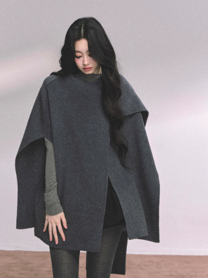 少也眼 French-Inspired Double-Faced Wool Cape Coat – Gray