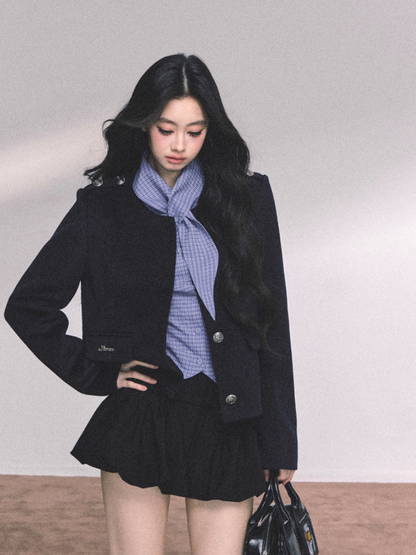 少也眼 French Casual Loose-Fit Blazer – Dark Navy