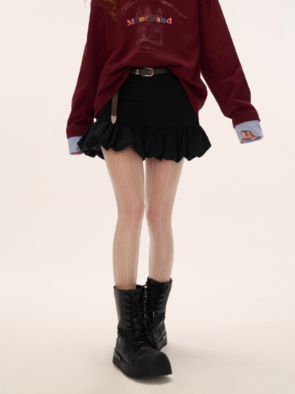 MAMC - Black Ruched Tulip Mini Skirt WE729