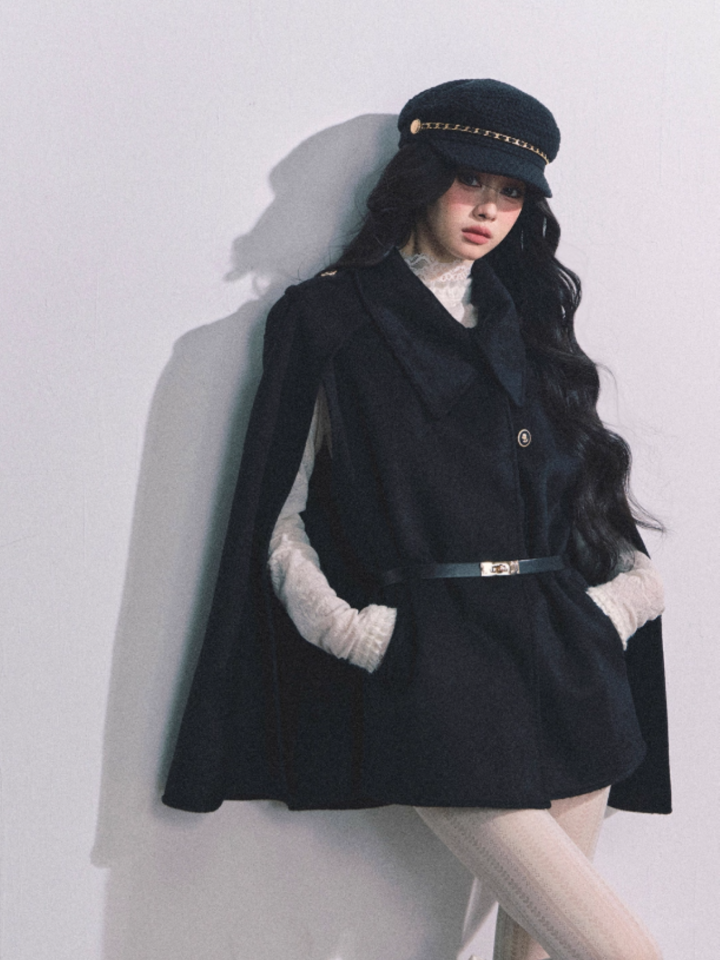 "巴黎新贵" French Heiress Waist-Cinched Cape Blazer