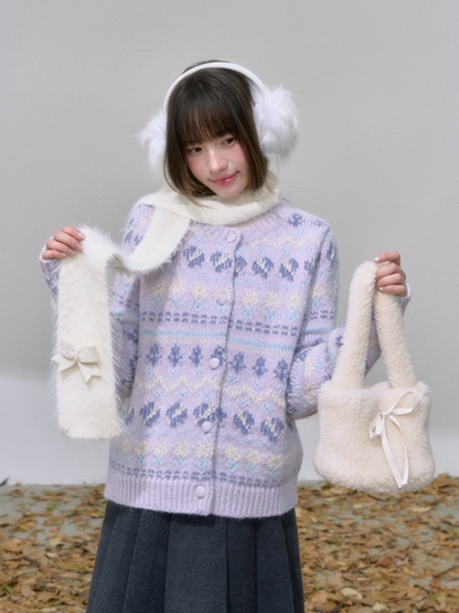 "紫韵浮纹" Purple Fair Isle Knit Cardigan