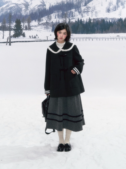 '旧时光领航员' Contrast Collar Wool-Blend Jacket & Plaid Skirt Se