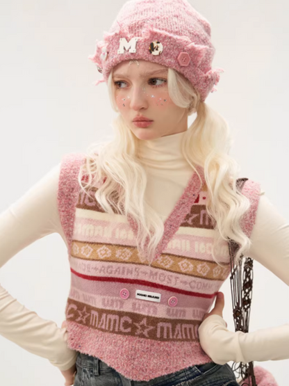 MAMC - Pink Logo Knit Beanie Hat WE212