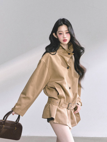 少也眼 Sydney Holiday French Hepburn Style Trench Coat (Khaki)