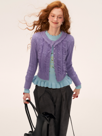 MAMC - Ruffled Collar Knit Cardigan (Lavender Purple)