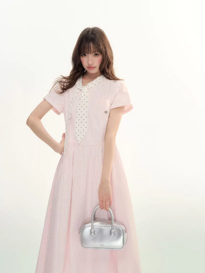 "Summer Ribbon Letter" Tie-Neck Preppy Dress LL2026016