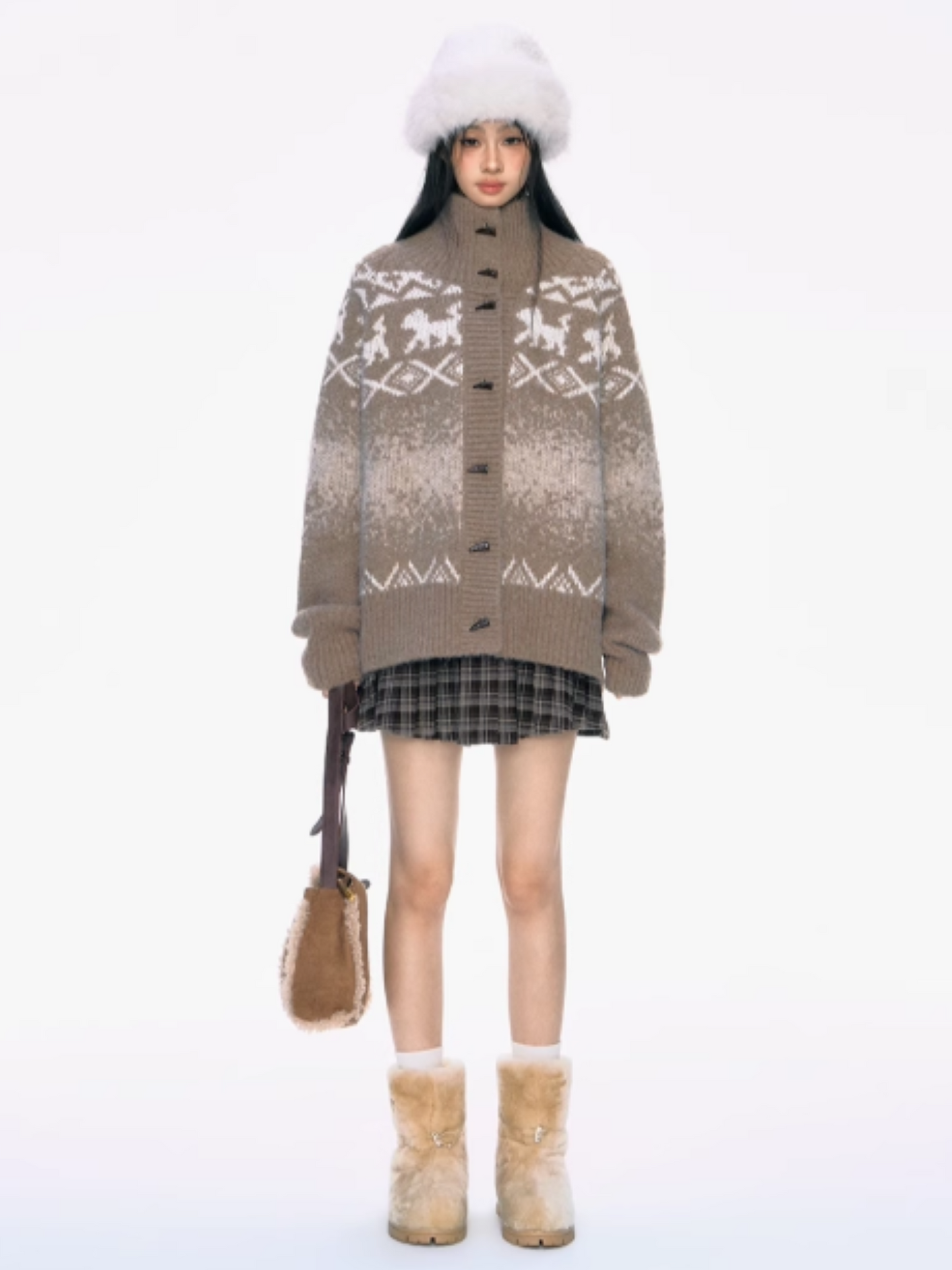PCH - Camel High-Neck Knit Cardigan with Toggle Buttons