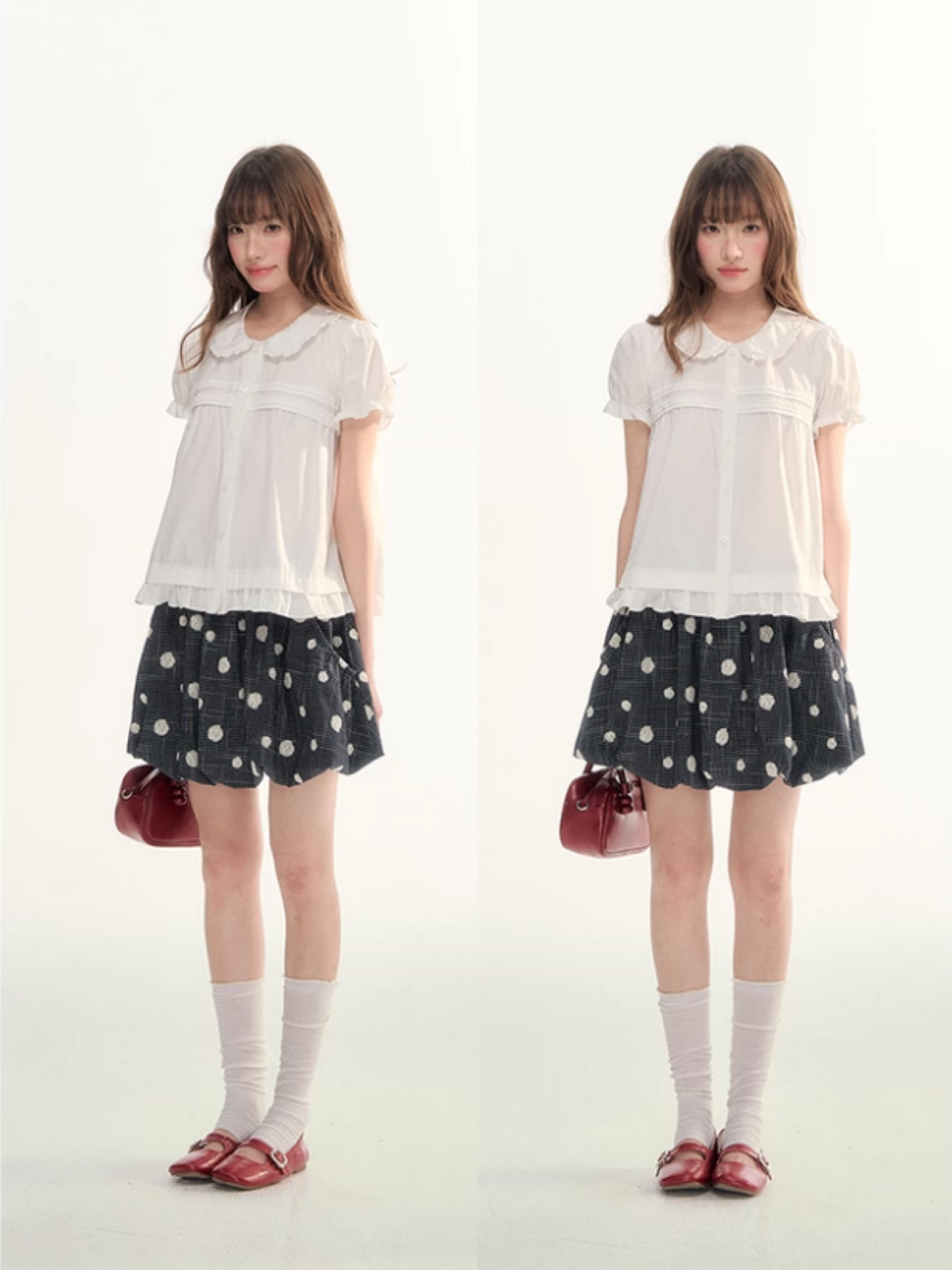 Soft Curl Peter Pan Puff Sleeve Blouse WW2026110