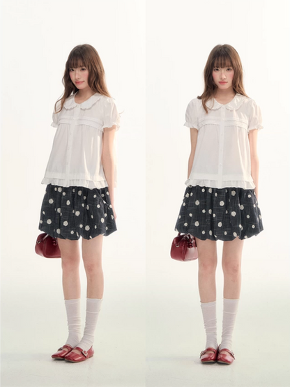Soft Curl Peter Pan Puff Sleeve Blouse WW2026110