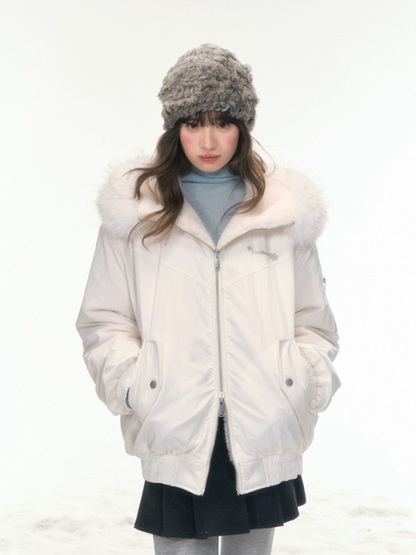 "Dreamscape" White Reversible Faux-Fur Aviator Jacket LL2025474