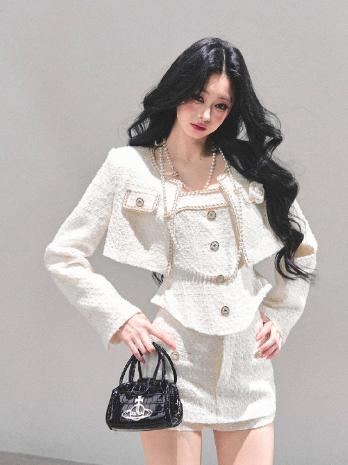 月亮落下之前 “Whispers of Cream” Tweed-Inspired 3-Piece Set