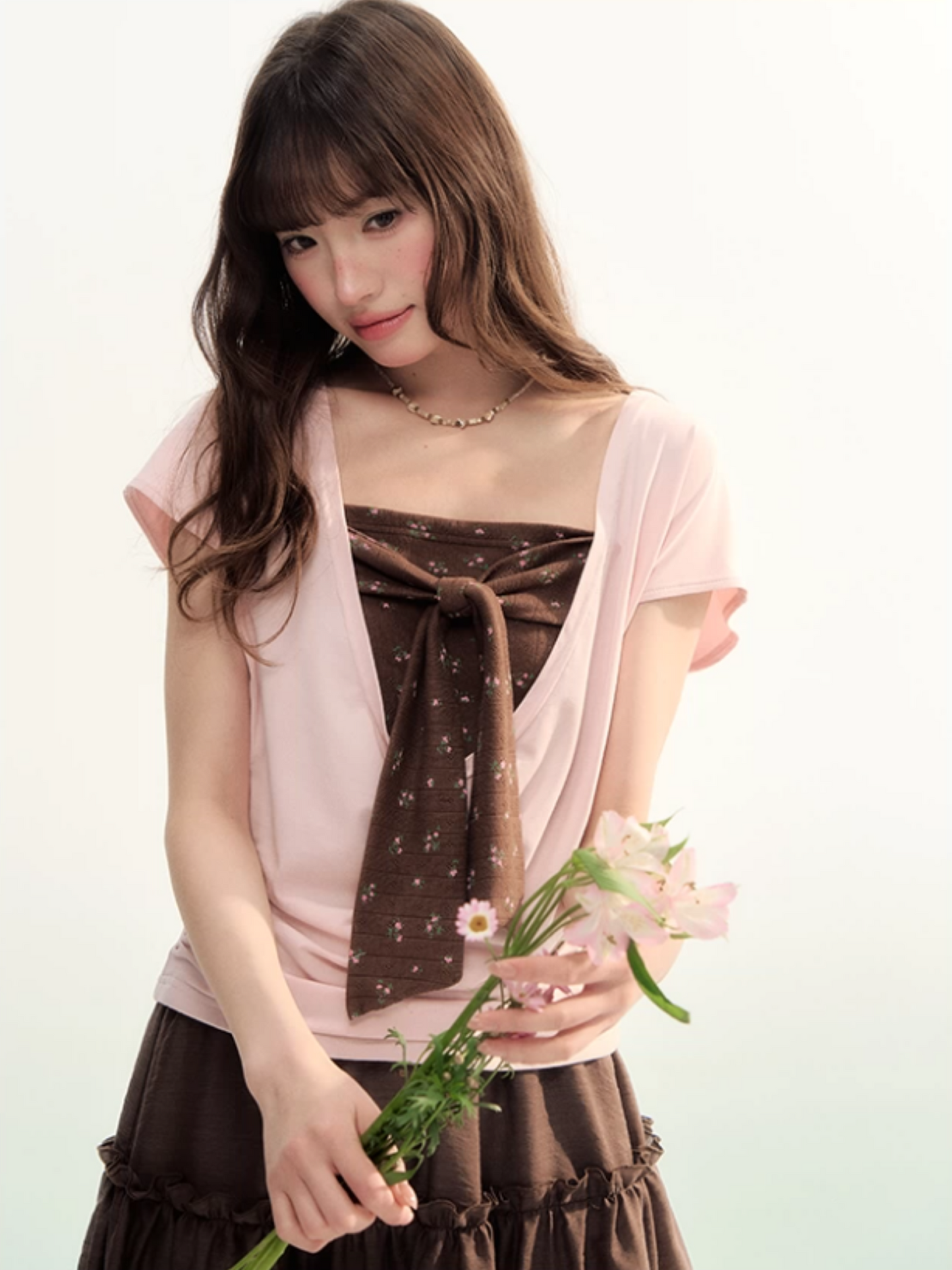 Blush & Cocoa Bow Cami Top Set LL2026072