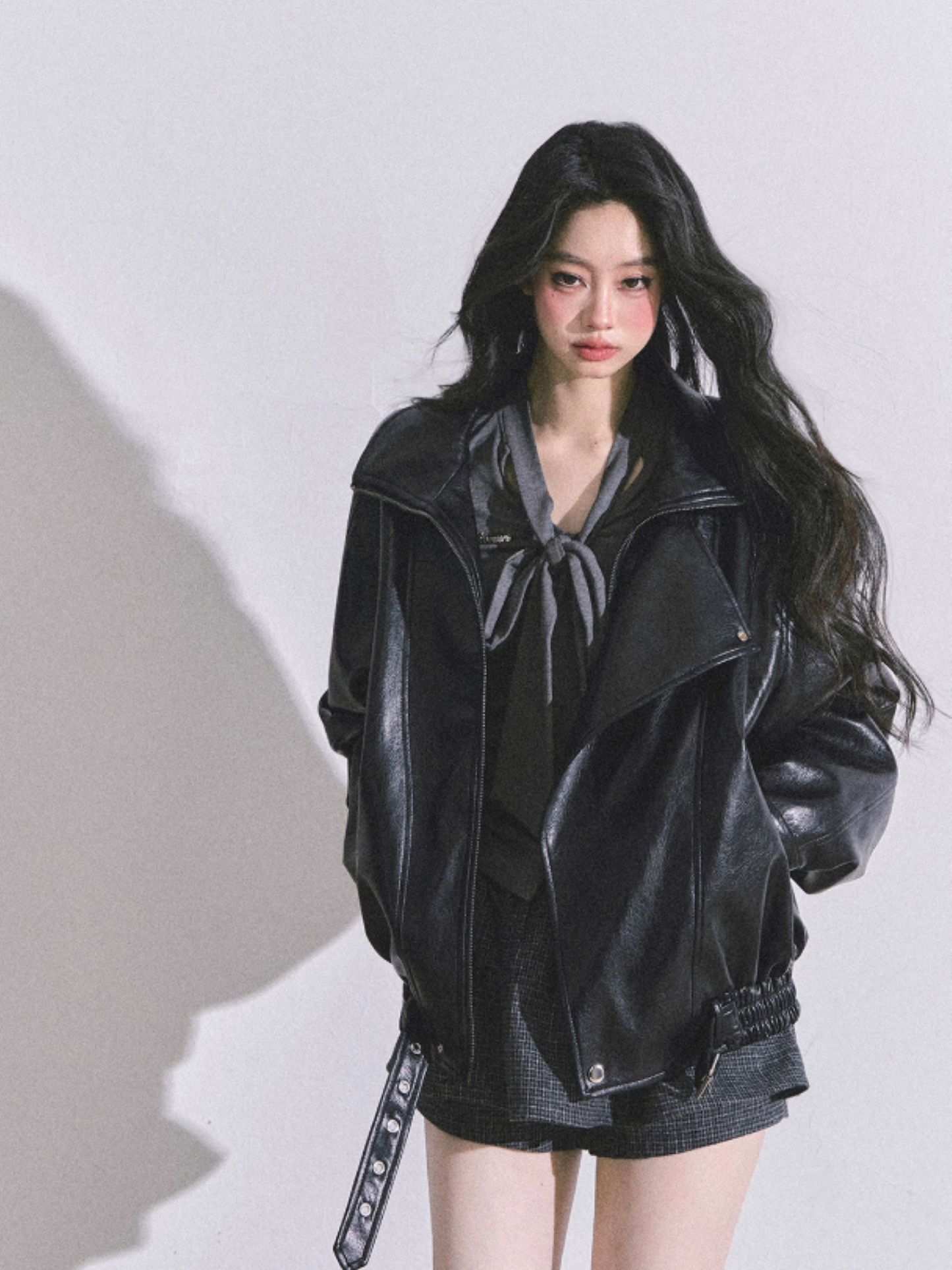 少也眼 Cool Girl American Biker PU Leather Jacket