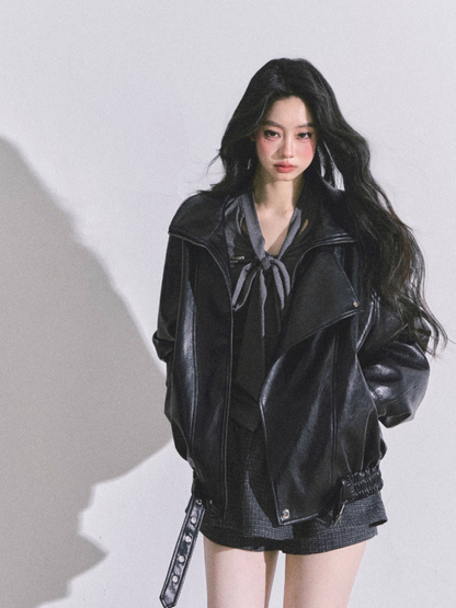 少也眼 Cool Girl American Biker PU Leather Jacket