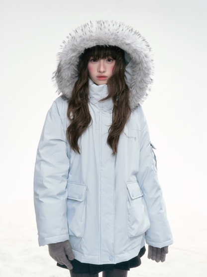"Winter Serenade" Detachable Fur-Trim Parka – Glacier Blue LL2025315