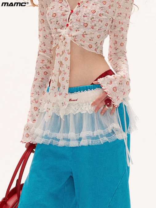 MAMC - White Mesh & Lace Layered Apron Skirt Overlay