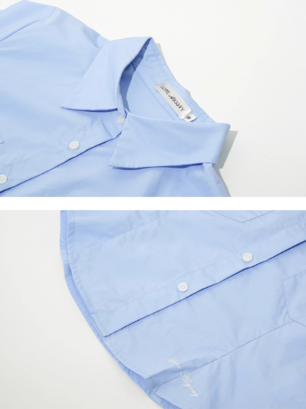 ASGONY - Preppy Embroidered Cropped Shirt (Blue)