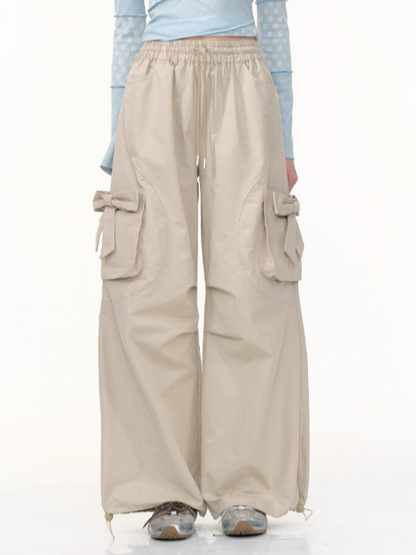 ZiziFei - Khaki Bow Cargo Pants – High Waist Wide Leg Retro Streetwear