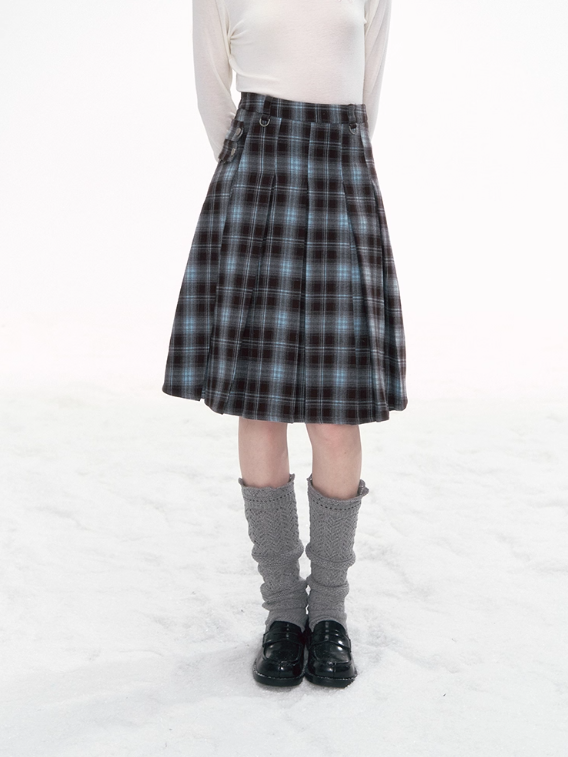 '棕蓝序曲' Blue-Brown Plaid Skirt