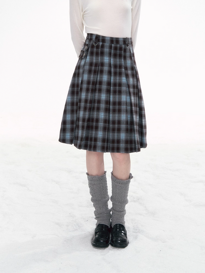 '棕蓝序曲' Blue-Brown Plaid Skirt