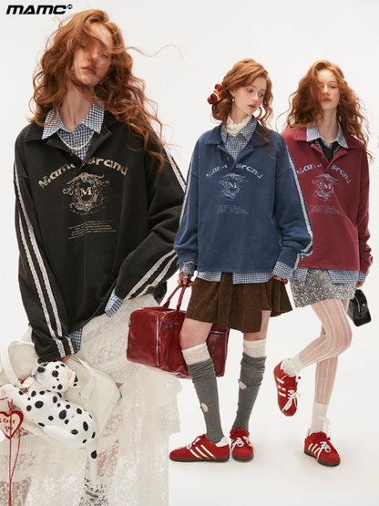 MAMC - Washed Lace-Collar Polo Sweatshirt