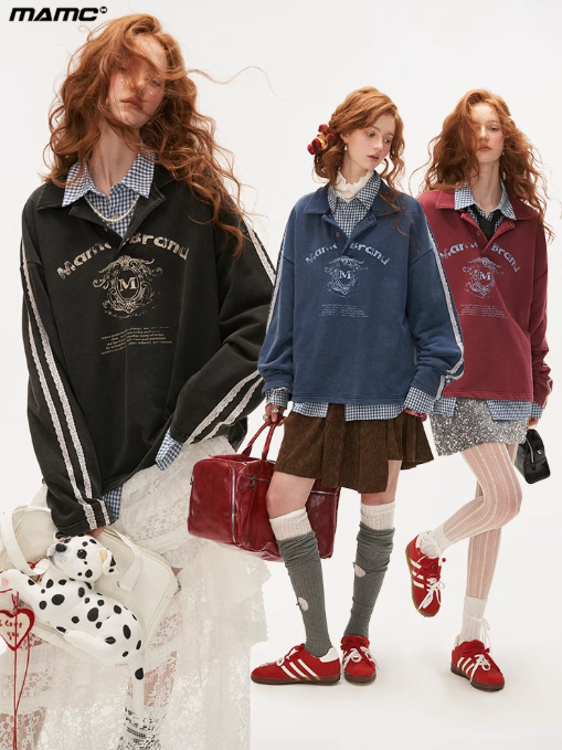 MAMC - Washed Lace-Collar Polo Sweatshirt