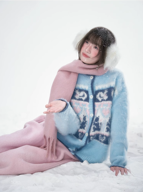 雪邦譚 - Blue Cat Pattern Cardigan