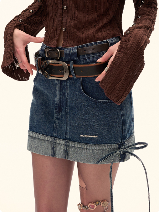 MAMC - Dual-Waist Drawstring Mini Skirt (Vintage Denim)