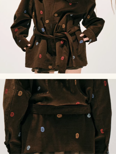 "秋风之廓" Embroidered Cotton Belted Trench Jacket