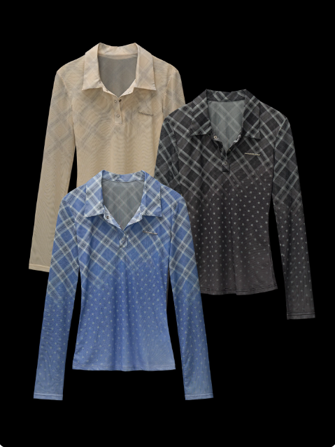 MAMC - Gradient Mesh Plaid Long-Sleeve Top