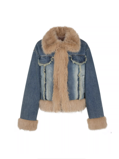 PCH - Gradient Washed Denim Short Jacket with Plush Panels